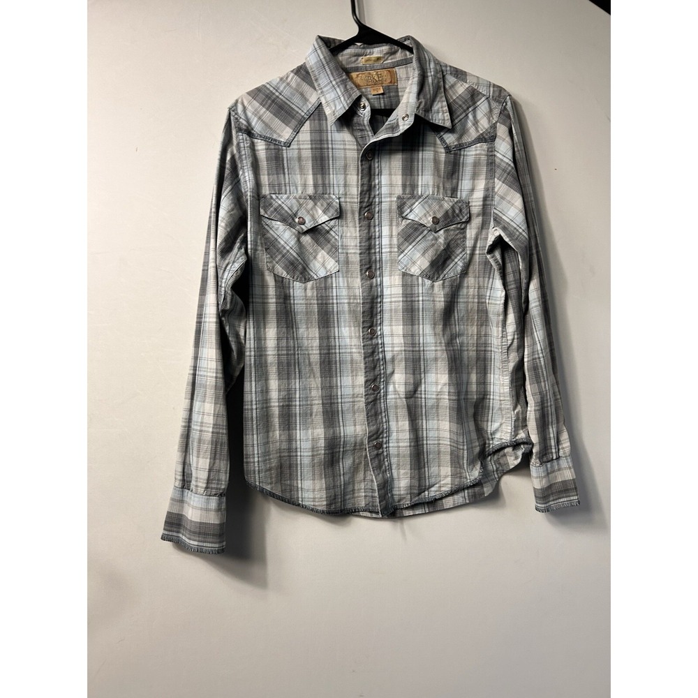 BKE Contour Fit Plaid Shirt Blue Pearl Snap Long Sleeve SM Cowboy Western Nashvl